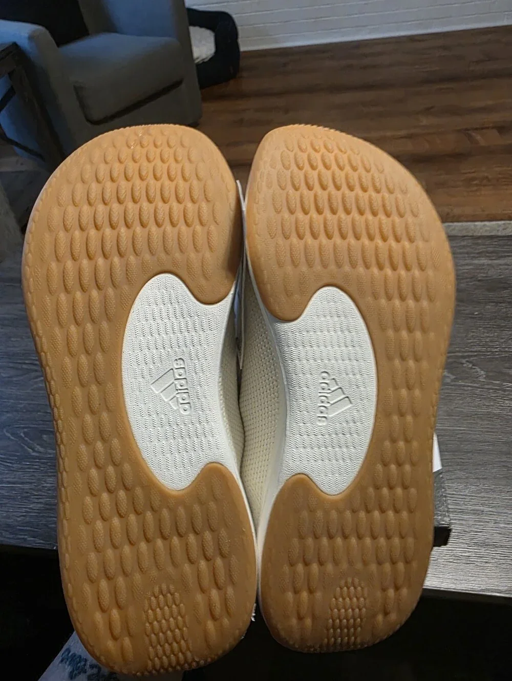 Adidas Cloudfoam Pure SPW White Knit Sneakers with Blue Stripes